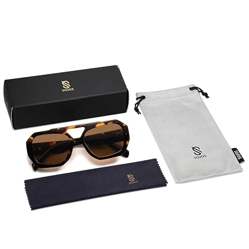 SOJOS Trendy Aviator Sunglasses for Womens Mens Polarized,Hexagonal Square Double Bridge Designer Inspired Sun Glasses SJ2288 thumbnail 6