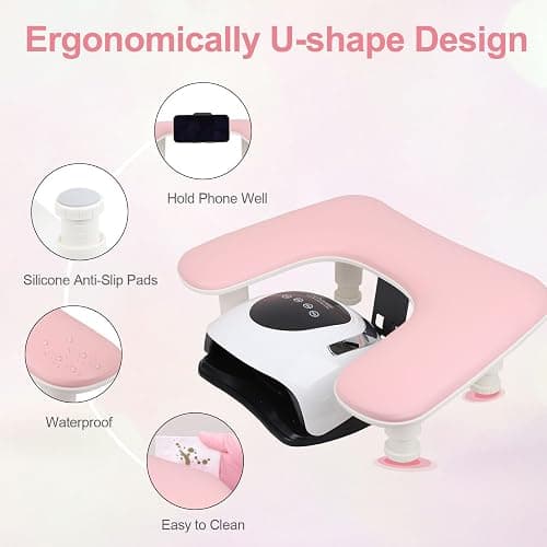 Big Arm Rest for Nails Tech with Rotating Phone Holder: 3nd Generation U-Shaped Manicure Nail Arm Rest Stand Height Adjustable Armrest for Acrylic Nails(Pink) thumbnail 4