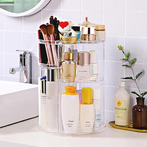 YIEZI 360 Rotating Acrylic Makeup Organizer, Multi-function Adjustable Detachable Display Case, Storage Cosmetic, Skincare, Perfume, Best Organization in Dresser, Bedroom, Bathroom, Kitchen (Clear) thumbnail 5