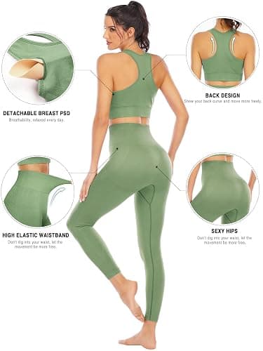 Workout Sets for Women 2 Piece High Waisted Seamless Leggings with Padded Stretchy Sports Bra Sets Gym Clothes thumbnail 3