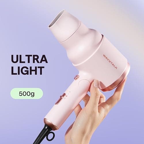 Wavytalk Blow Dryer with Diffuser, Mini Hair Dryer with Folding Handle, 1600W Quiet Lightweight Hairdryer with Diffuser Compact Design, Pinky White thumbnail 3