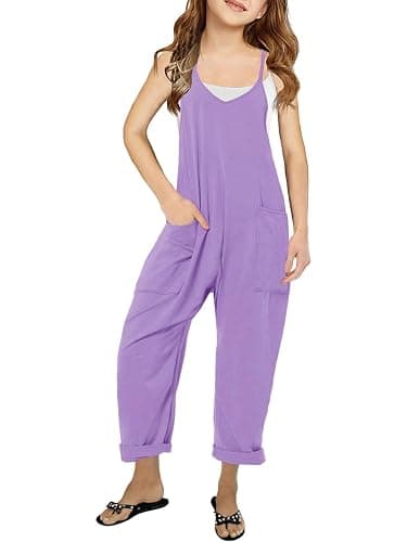 Bnycuml Girl's V Neck Sleeveless Jumpsuits Spaghetti Straps Harem Long Pants Rompers With Pockets (5-14 Years) - Image 1