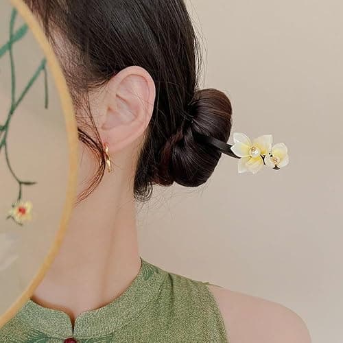 Chinese Flower Wooden Hairpin Handmade Floral Wooden Hair Sticks – Chinese Decorative Hair Chopsticks thumbnail 6