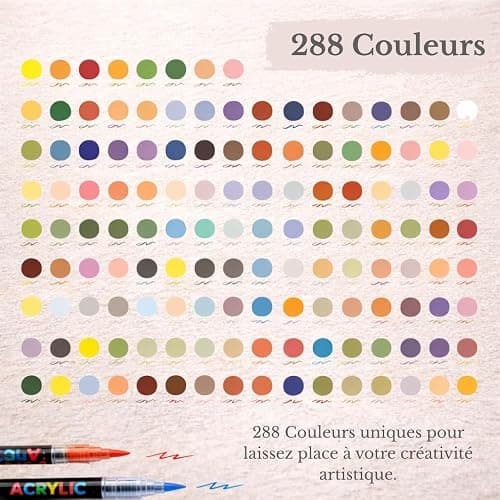 Faizer ® 288 Feutre Acrylique, Stylos Acryliques à Pointe Pinceau pour le Coloriage Adulte, Acrylic Paint Markers pour Coloriage, Beaux Arts, Calligraphie, Bois, Toile, Verre, Céramique thumbnail 2