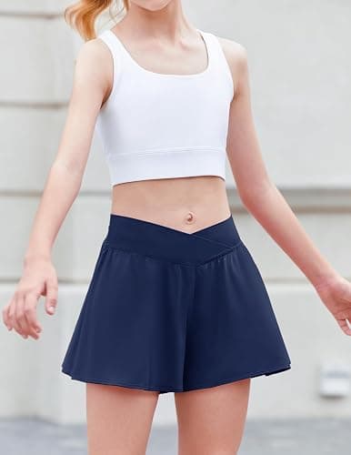 Zaclotre Girls Flowy Shorts with Spandex Liner V Crossover 2 in 1 Athletic Running Shorts with Pockets Kids Butterfly Skorts thumbnail 5