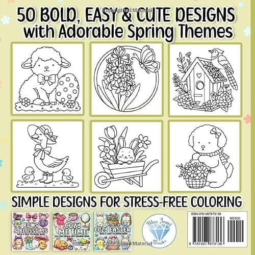 Spring Bold and Easy Coloring Book: Cozy Springtime Large Print Designs Featuring Cute Animals, Easter and St. Patrick's Day for Adults, Seniors, Teens & Kids thumbnail 2