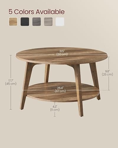 VASAGLE MAEZO Collection - Round Coffee Table, 2-Tier Center Table with Storage, Tapered Legs, Curved Transitions, 31.5 Dia. x 17.7 H Inches, Easy Assembly, for Living Room, Honey Brown ULCT243K41 thumbnail 3