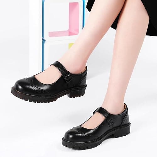 Mary Jane Shoes Black Platform Mary Janes for Women Oxford Leather Flats | Dress Casual Ladies Oxford Loafers Shoes for Office School Girl Dressy Work Walking Round Toe Comfortable maryjane Shoes thumbnail 7