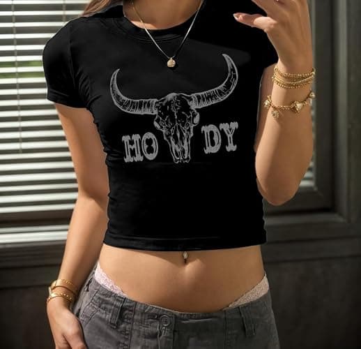 Tewmeu Cowgirl Outfits for Women Crop Tops for Teen Girl Y2k Clothes Cowboy Country Concert Graphic Tee Tops thumbnail 3