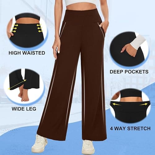NEW YOUNG 3 Pack Women's Wide Leg Pants with Pockets High Waist Loose Sweatpants Casual Lounge Yoga Workout Palazzo thumbnail 6