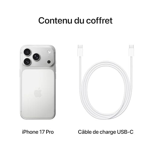 Apple iPhone 17 Pro 256 Go : Écran 6,3 pouces avec ProMotion jusqu’à 120 Hz, Puce A19 Pro, Autonomie prodigieuse, Système caméra Pro Fusion avec caméra avant Center Stage ; Argent thumbnail 6