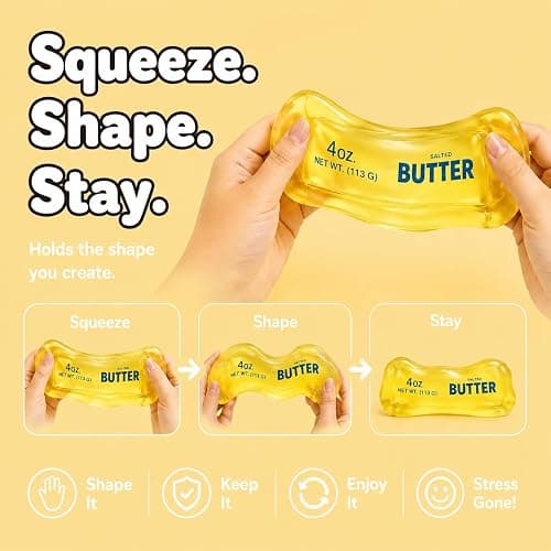 2Pcs Butter Squishy Toys, Moldable Coconut Oil Butter Squishy Fidget Toys | Slow Rising Squishy Toys, Yellow and Pink Butter Squishies, Help Stress Toys, Odor-Free, Soft, Quiet and Fun to Squeeze, Gift thumbnail 3