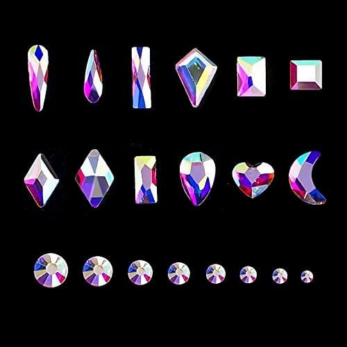 Yzzseven 12 Types of 600 Crystal AB Diamonds + 2500 Flat Rhinestones Mix 20 Styles Flatback DIY Crafts Rhinestone Crystals 3D Ornaments Flat Back Stones Set + Tweezers + Drill Pen thumbnail 5