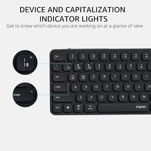 Rapoo E9350L Rechargeable Wireless Keyboard, Support 4 Devices, Ultra-Slim with Indicator Light, Quiet, 90-Day Battery Life, Full Size Keyboard with Numeric Keypad for Windows/Mac/Linux/Chrome, Black - Black - E9350L (99-Key, Rechargeable) thumbnail 6
