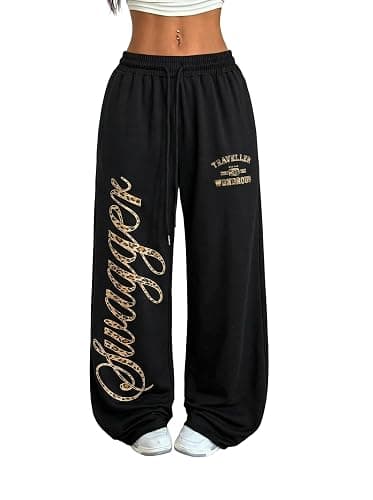 ZAFUL Womens Wide Leg Sweatpants Y2K Gothic Graffiti High Waisted Lounge Pants Athletic Joggers Pants with Pockets - Image 1