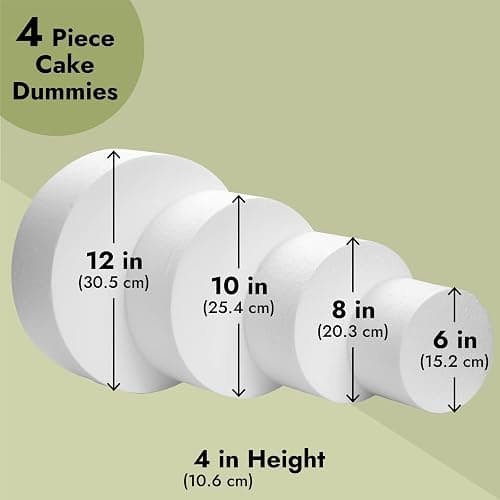 Juvale Round Foam Cake Dummy - Wedding Cake Display Platform - Stackable Tier Stacking Kit - Practice Decorating Supplies - 6", 8", 10" & 12" Tiers, 16" Tall thumbnail 3