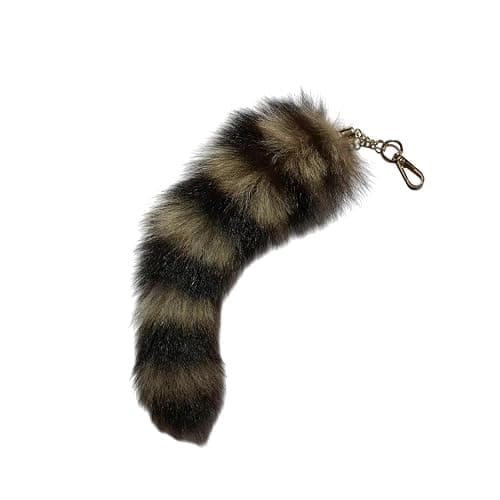 SDYHTS Fluffy Raccoon Tail Keychain - Realistic Faux Fur Key Ring, 11 Inch Soft Therian Accessory for Cosplay, Renaissance Fairs, Bag Charm & Pet Play Toy - Image 1