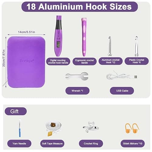 Counting Crochet Hook Set with Light & Counter -18 Size Light up Crochet Hooks - Ergonomic for Arthritic Hands, Digital Stitch & Row Counter - Interchangeable Hooks Kit - Perfect Gift thumbnail 5