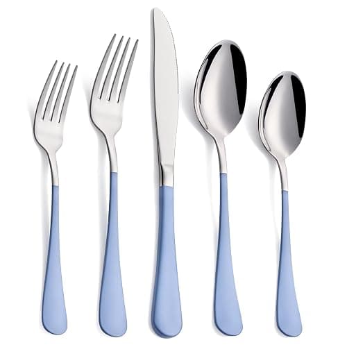 Moxinox 20-Piece Grey Blue Silverware Set, 18/0 Stainless Steel Grey Blue Handle Flatware Set, Service for 4,Modern Cutlery Set Includes Dinner Knives Forks Spoons,Mirror Polished,Dishwasher Safe - Image 1