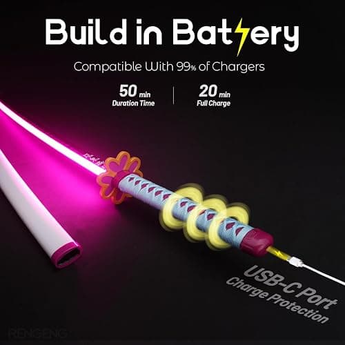 RENGENG Light Up Sword, 40 Inches Rechargeable Plastic Replica with Belt & Stand, Sword with Original Texture thumbnail 3