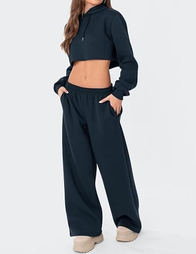 LOMON Wide Leg Sweatpants Women Fleece Sweat Pants Fall Clothes 2025 Teen Girl Baggy Jogger Sweatpant with Pockets thumbnail 5