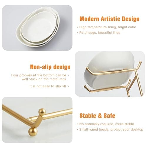 HOMKULA 2 Tier Ceramic Fruit Bowl for Kitchen Counter, Tiered Fruit Basket for Countertop, Modern Multi Layer Fruit Display Stand for Party, Cute (Gold&White, Small) thumbnail 4