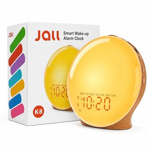 JALL Full-Screen Wake Up Light Sunrise Alarm Clocks for Bedrooms, White Noise Machine for Heavy Sleepers, 25 Natural Sounds, Dual Alarms, FM Radio, 17 Dimmable Colors, Bluetooth Speaker thumbnail 8