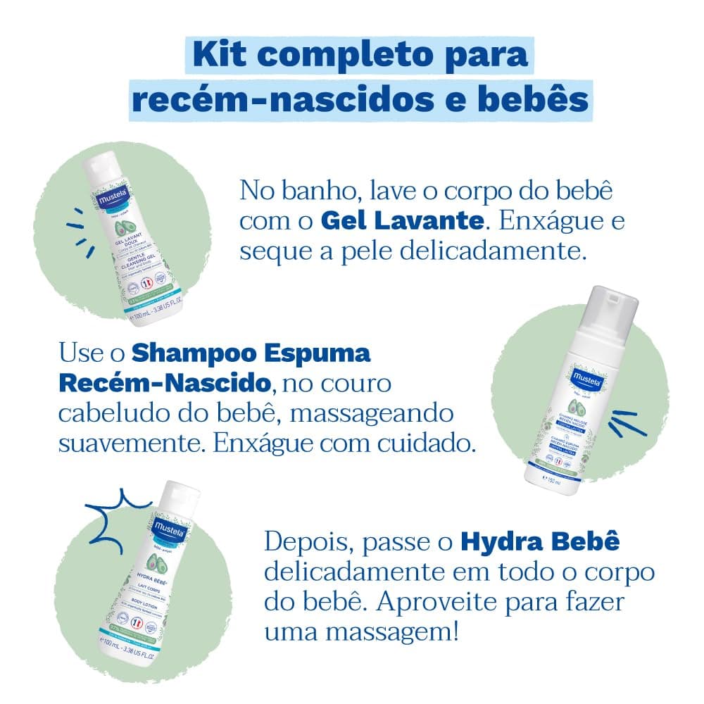 Mustela Kit Essenciais Bebê e Criança - Gel Lavante 200ml + Shampoo Recém-Nascido 150ml + Hydra Bebê 100ml + Água de Limpeza 100ml + Creme Vitaminado Preventivo De Assaduras 54g - Edição limitada thumbnail 4