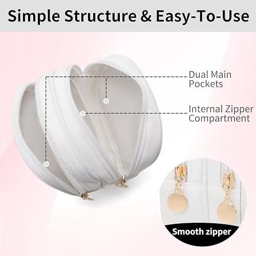 XIAOLER Small Makeup Pouch, Double Zipper Cosmetic Bag, Travel Makeup Bag, Cute Makeup Bag for Purse, Mini Toiletry Bag (White) thumbnail 5