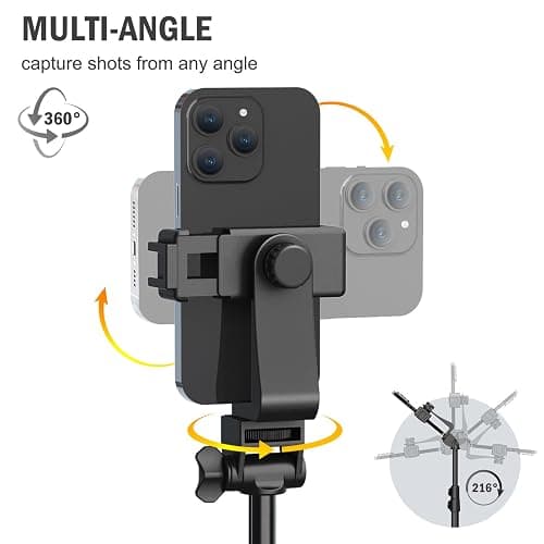 Liphisy 64” Tripod for Cell Phone & Camera, Phone Tripod with Remote and Phone Holder, Sturdy & Stable Height Adjustable Multi-Angle Shot Selfie Stick Tripod for Video Recording thumbnail 3