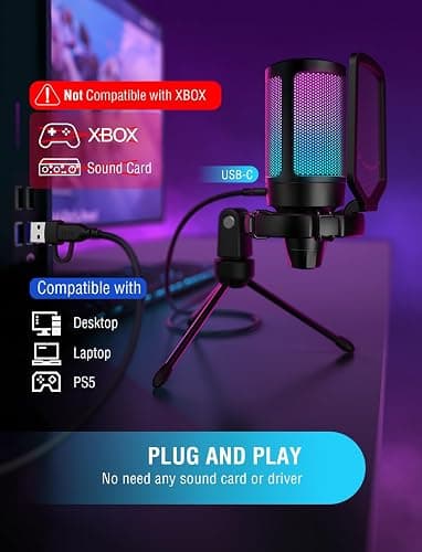 FIFINE Gaming USB Microphone for PC PS5, Condenser Mic with Quick Mute, RGB Indicator, Tripod Stand, Pop Filter, Shock Mount, Gain Control for Streaming Discord Twitch Podcasts Videos- AmpliGame thumbnail 7