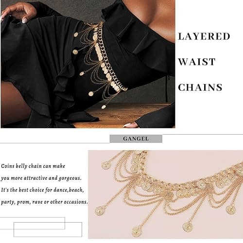 Gangel Gold Waist Chain Layered Coins Belly Chains Adjustable Chain Belts Party Dance Waist Accessories for Women thumbnail 5