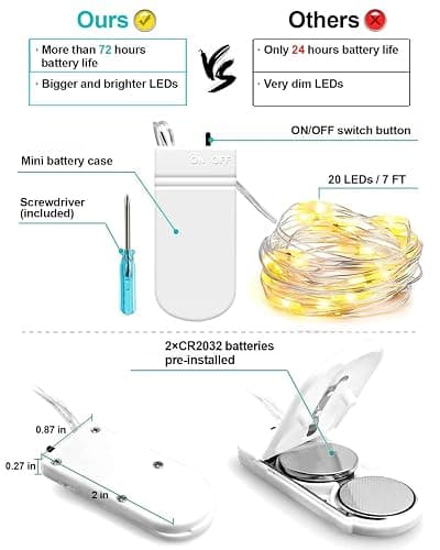 6 Pack Fairy Lights Battery Operated 7ft 20 LED Mini String Lights Twinkle Lights Silver Wire Firefly Starry Moon Lights for Mason Jars Wedding Party Christmas Centerpiece Table Decorations,Warm White thumbnail 2