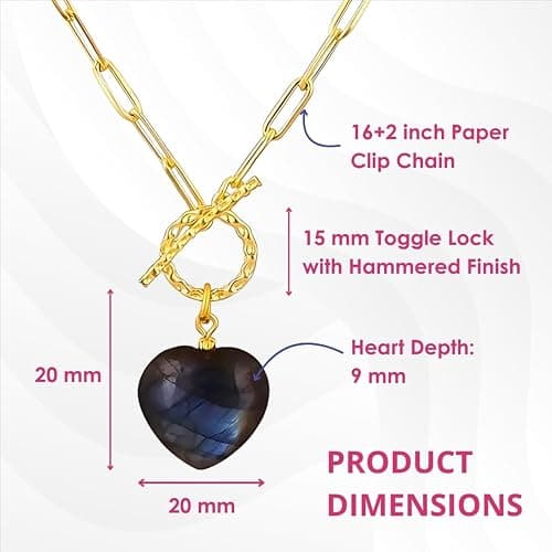 Gempires Gemstone Heart Front Toggle Necklace for Women with gold Paperclip Chain, Toggle Clasp Jewelry for Women, Gift for Her | Heart, Pendant, Dainty, Stylish, 20mm, Toggle Lock, Jewelry, Gift for Mom Wife Girlfriend thumbnail 5