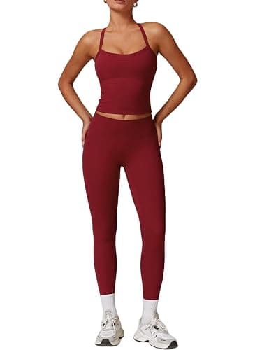 OMEWEE Women's Yoga Outfits Backless Strappy Sports Bra and Seamless Leggings Matching Active Jogger Outfits - Image 1
