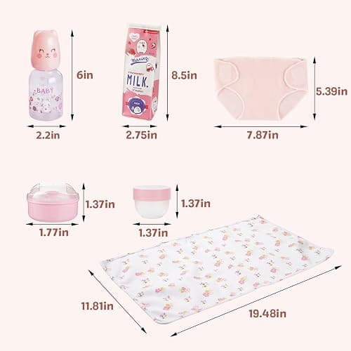 BABESIDE 10 Pcs Reborn Doll Accessories Set for 17-22 Inch Dolls, Feeding and Care Set, Including Diaper Bag, 2 Diapers, Great for Children's Pretend Play (Dolls not Included) thumbnail 5