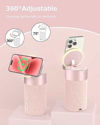 Bluetooth Speaker, Night Light, 15W Magnetic Fast Charging for Apple, Pink | 2 in 1 Wireless Charging Station for iPhone 17/16/15/14/13/12 Series, AirPods Pro 2/4/3/2（Gift Ideal） thumbnail 7