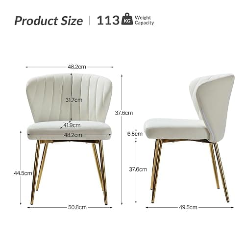 FABRICATION HAUS Velvet Dining Chair Upholstered Seat Modern Vanity Kitchen Accent Occasional Chair with Metal Legs for Dining Room & Living Room (1, IVORY) thumbnail 2