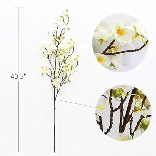 Olivachel Artificial Flowers Faux Plum Cherry Blossom Branches Fake Long Flower Stems for Home Wedding Party Decoration (White, 4Pcs/Pack) thumbnail 2