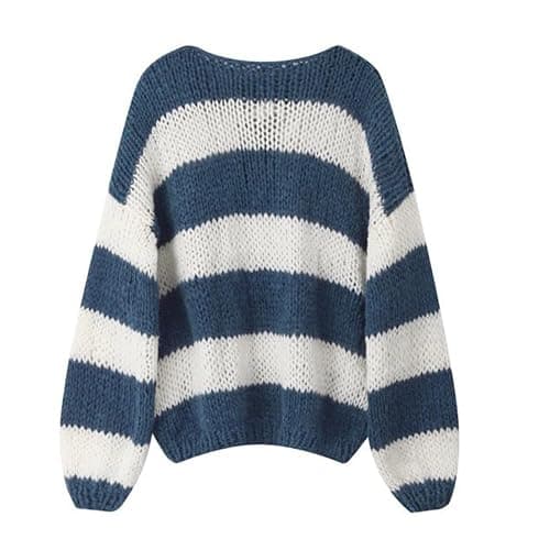 Women Color Block Striped Pullover Sweater Oversized Long Sleeve Crewneck Tops Fall Winter Warm Knitted Loose Outfit thumbnail 4