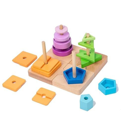 Adena Montessori 4-in-1 Shape Color Sorting Toy for Toddlers - Wooden Educational Toy With Detachable Bases, Gradients of Colors and Shapes for 12-18 Months thumbnail 6