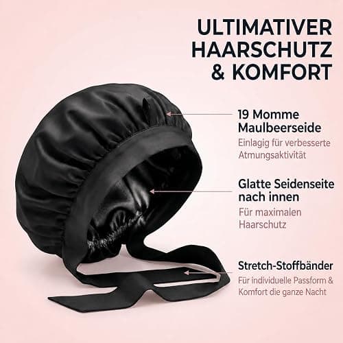 Seidenhaube zum Schlafen – Schlafhaube aus 100% Maulbeerseide, atmungsaktive und anpassbare Schlafmütze, Silk Bonnet, Haarhaube für die Nacht mit elastischem Band thumbnail 3
