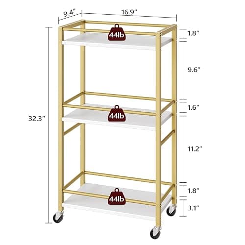 MAHANCRIS Bar Cart for The Home, 3-Tier Drink Cart on Wheels, Home Bar Serving Cart, Mini Bar Cart for Small Space, Rolling Kitchen Carts for Bar, Kitchen, Dining Room, Gold RCJW4001 thumbnail 3