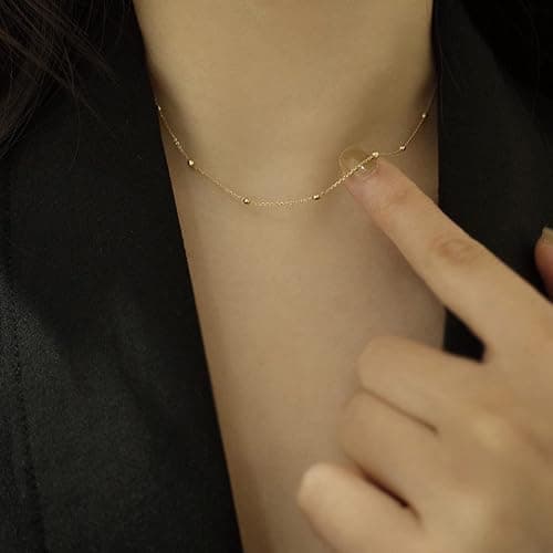 Tewiky Gold Chain Necklace for Women, 14k Gold Plated Thin Beaded Wave Box Chain Necklace Dainty Gold Necklace Simple Layered Gold Choker Necklaces Minimalist Gold Link Chain Necklace Trendy Jewelry for Women thumbnail 4