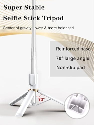Selfie Stick Tripod with Wireless Remote, 46'' Cellphone Selfie Stick Tripod with LED Fill Light, for iPhone 16/15/14/14 pro/13/13 Pro/12/11/11 Pro/XS Max/XS/XR/X/8/7 and Android Smartphone(Upgrade) - White-46in thumbnail 2