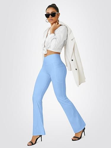 FOHOFO Yoga Pants Women, Flare Leggings for Women with Pockets Crossover High Waisted Bootcut Yoga Pants thumbnail 7