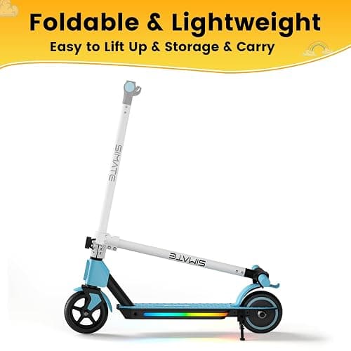SIMATE Electric Scooter for Kids 6-14, e Kick Scooter with LED Display and Colorful Lights, Adjustable Height and Foldable, Double Brake, Gifts for Kids Girls Boys thumbnail 3