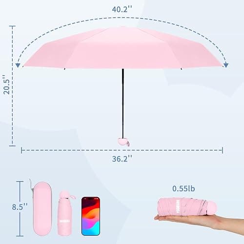 Yoobure Travel Umbrella Portable Compact Umbrellas, Pocket Mini for Purse, Umbrellas for UV Sun & Rain Small for Backpack, Umbrella with Case Folding for Kids Women thumbnail 2