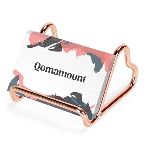 Qomamount Business Card Holder,Cute Heart-Shaped Metal Card Display Stand,Vertical Desktop Name Card Organizer,Small Phone Stand & Photo Holder for Office,Wedding,Reception,Exhibition(Rose gold) - Image 1