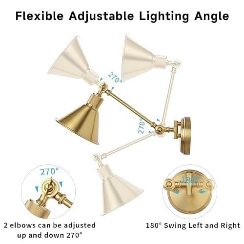 TRLIFE Rechargeable Battery Operated Wall Sconces, Dimmable and Adjustable Color Temperature Wireless Wall Sconces Set of 2 with Remote Control, Gold Swing Arm Wall Light for Bedroom Bedside Hallway thumbnail 5